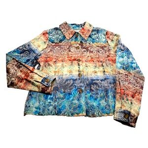 Coldwater Creek Jacket Womens M Brocade Jacquard Filigree Colorful OMBRE Unlined
